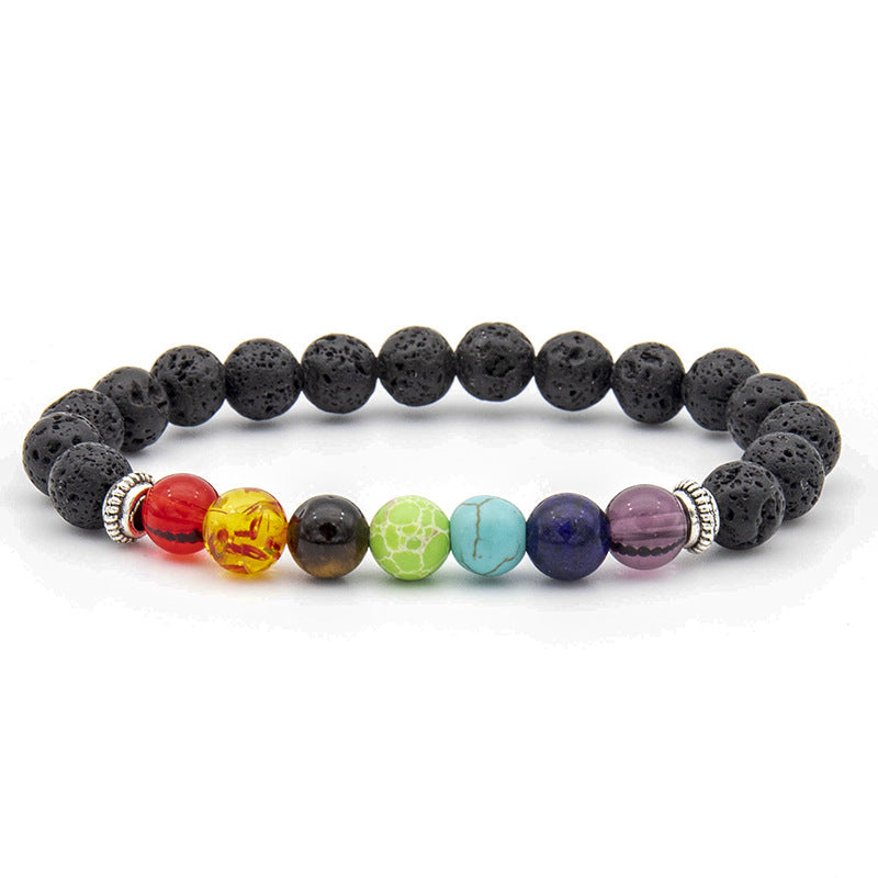 Venta al por mayor pulsera de piedra volcánica para hombre hecha a mano con cuentas